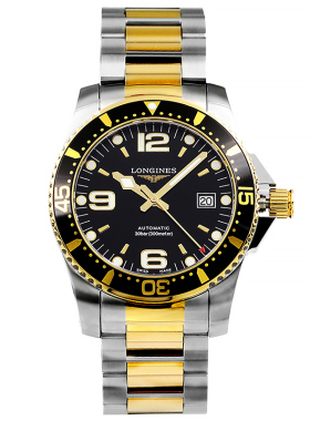 瑞士名表浪琴康卡斯系列潜水间金黑腕表机械男表L3.742.3.56.7