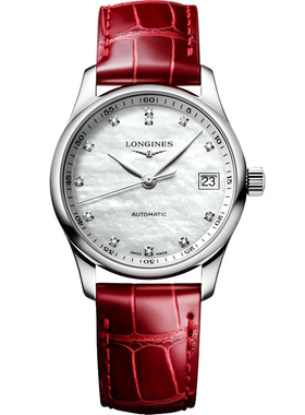 瑞士浪琴新款名匠系列女款红色皮带自动机械手表L2.357.4.87.2