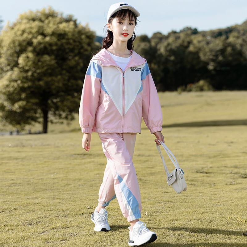 小黄鸭女童套装秋装中大童2025新款校服运动装儿童冲锋衣外套潮
