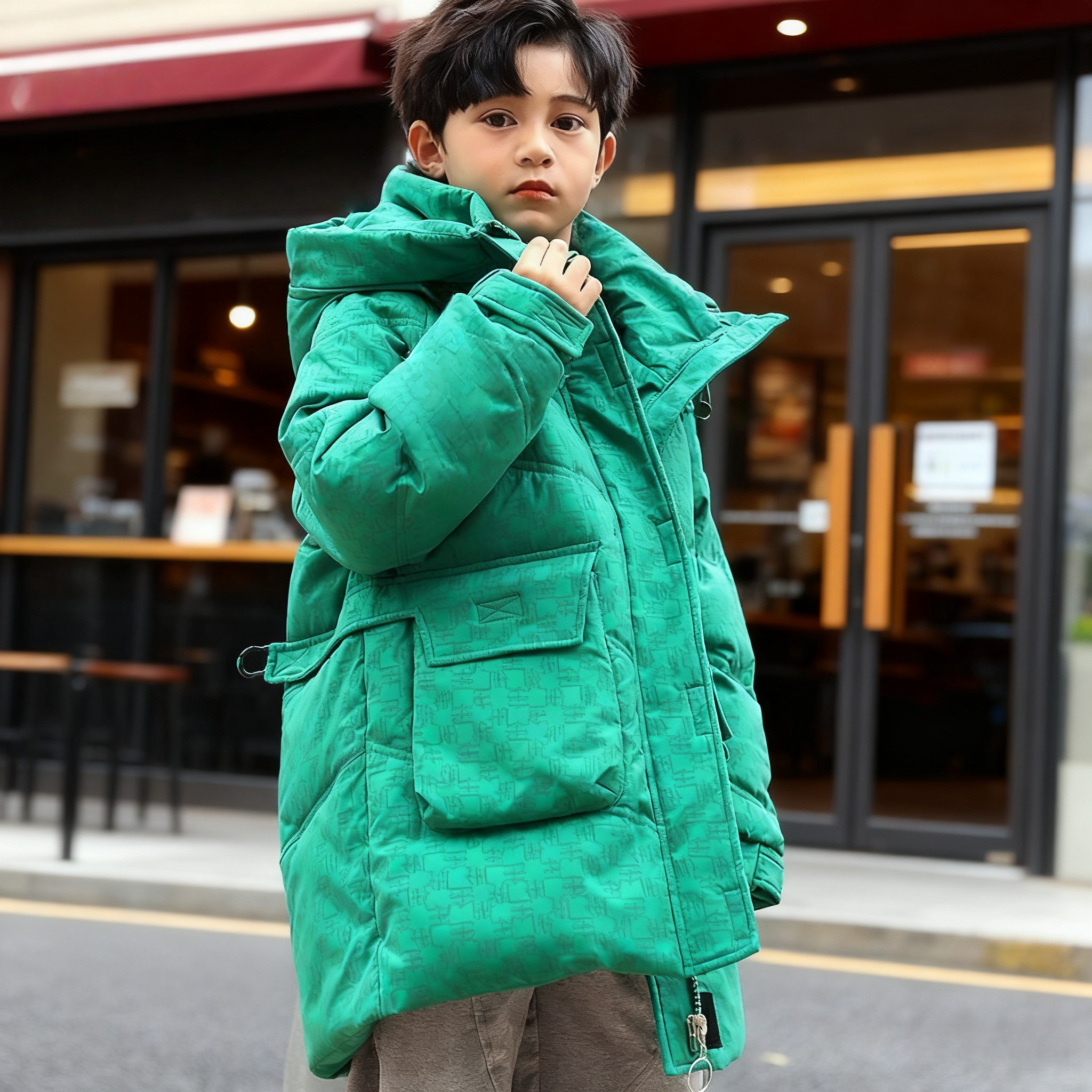 儿童羽绒棉服男童中长款25新款洋气中大童加厚三防男孩子冬季外套