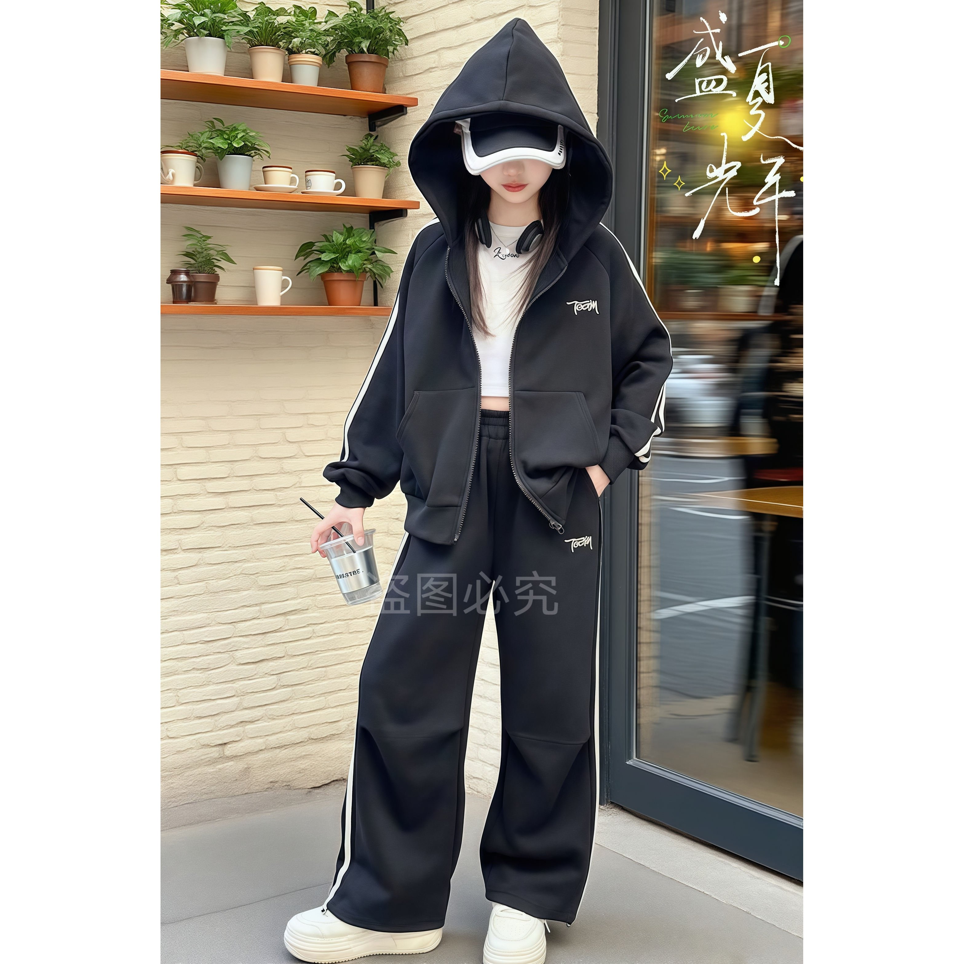 小黄鸭女童秋装卫衣套装2025儿童秋季洋气时髦中大童运动服两件套