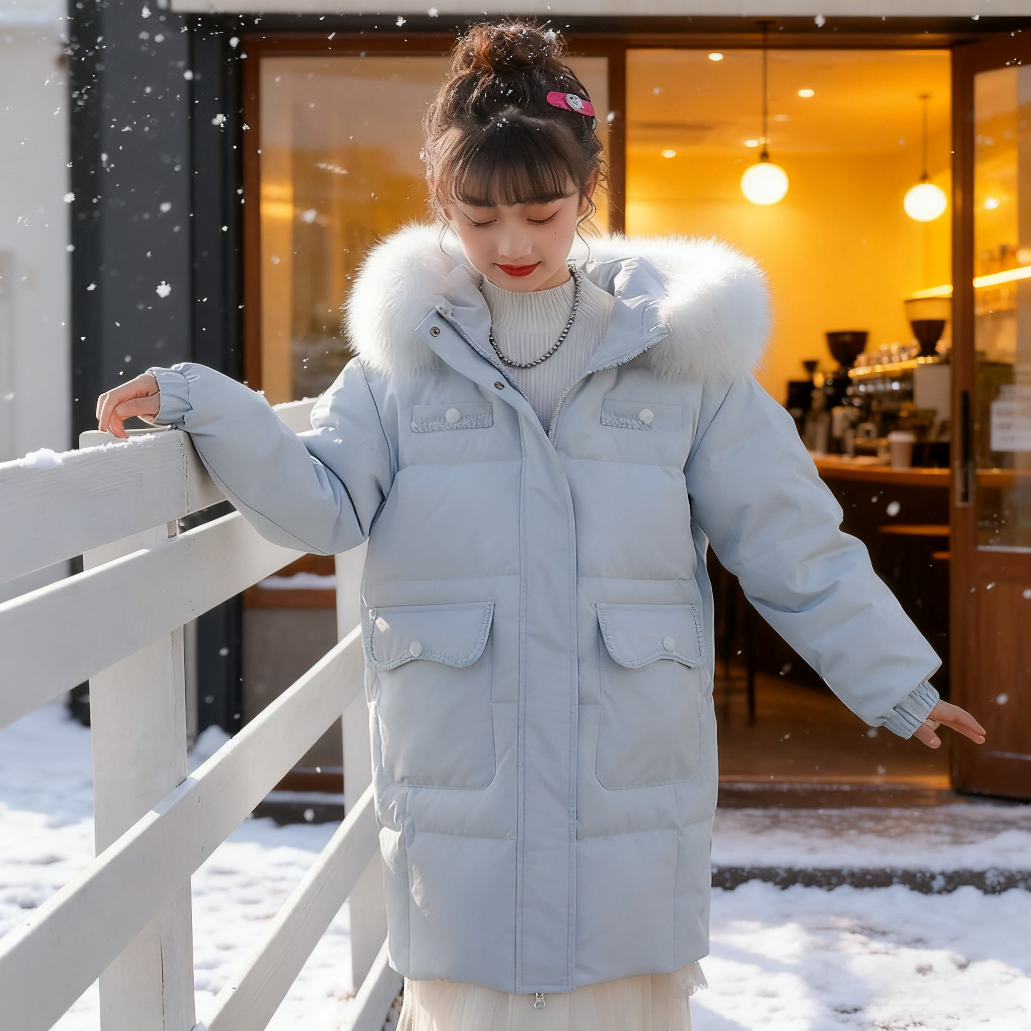 新款中长款加厚女童羽绒服外套