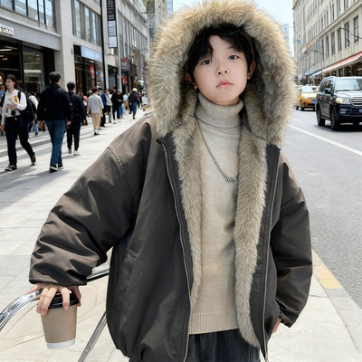 男童加绒外套冬装加厚皮毛一体