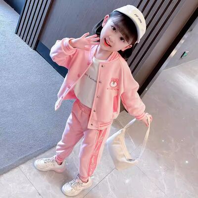 小黄鸭女童秋装棒球服休闲套装潮