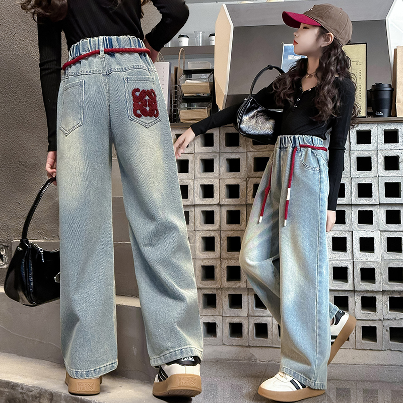 小黄鸭布咚女童牛仔裤休闲阔腿裤