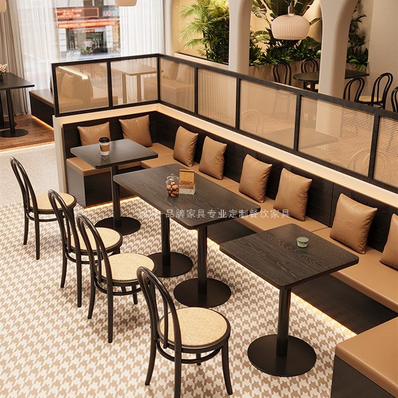 美式餐厅复古奶茶店西餐厅沙发餐桌椅组合咖啡厅包厢靠墙卡座椅子
