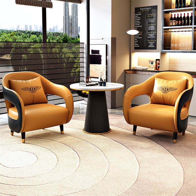 商务洽谈单人沙发椅轻奢酒店休息双人小沙发售楼处会客接待休闲椅