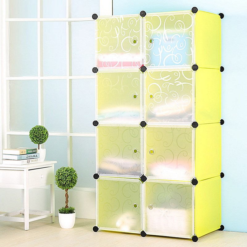 加深全格子组合式简易魔术衣柜 折叠衣橱钢架树脂片加固衣橱