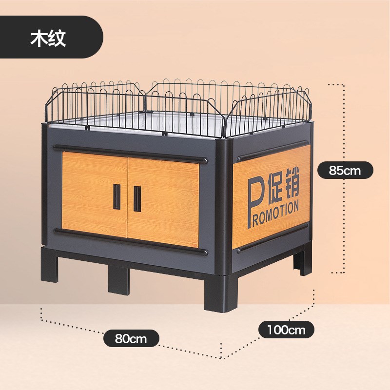 超市促销台展示架牛奶食用油促销车陈列架钢木三层柜地堆