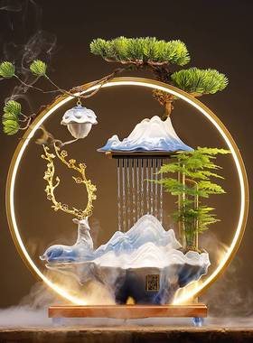 创意招财循环流水雾化加湿器摆件家居玄关客厅办公室开业乔迁礼品