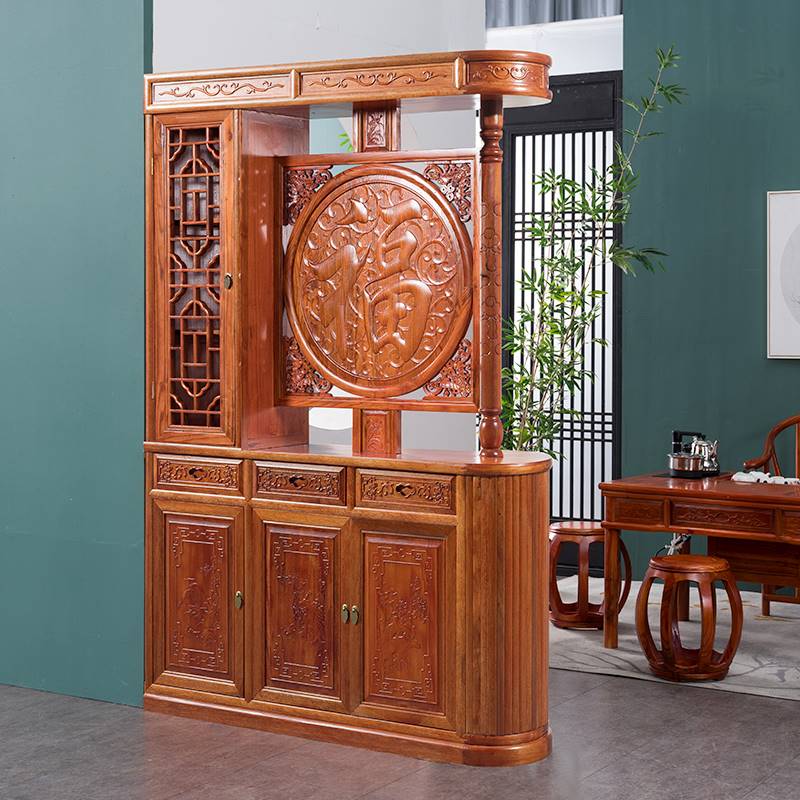 中式实木玄关客厅隔断双面门口鞋柜雕花置物架间厅进入户红木屏风