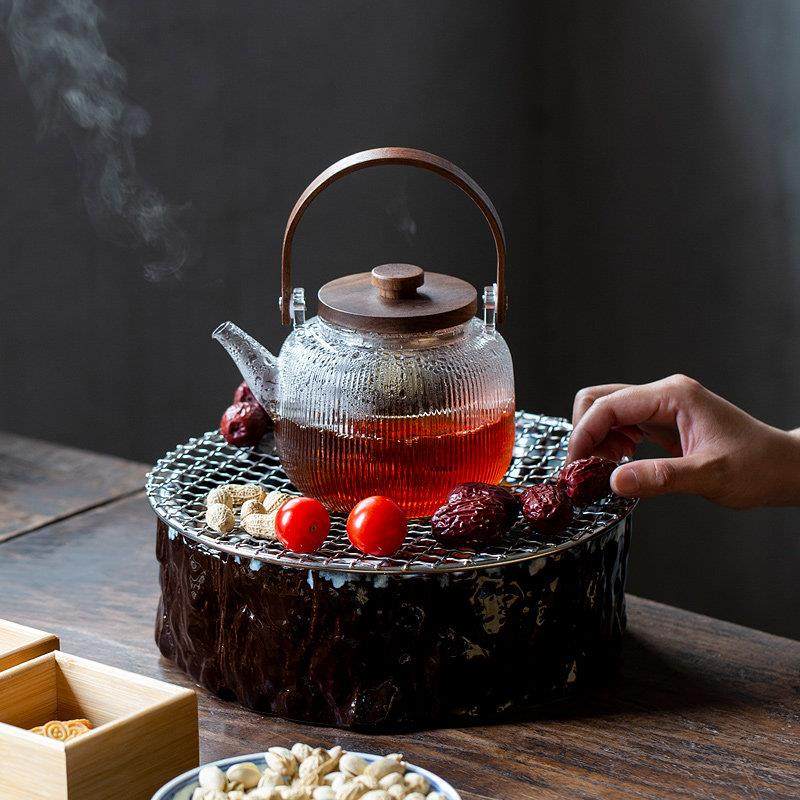 围炉煮茶电陶炉煮茶器陶瓷树桩家用烤茶炉耐高温煮茶壶烧水炉套装