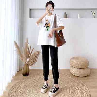 孕妇夏装套装时尚款2023新款春夏韩版潮妈大码宽松T恤休闲两件套