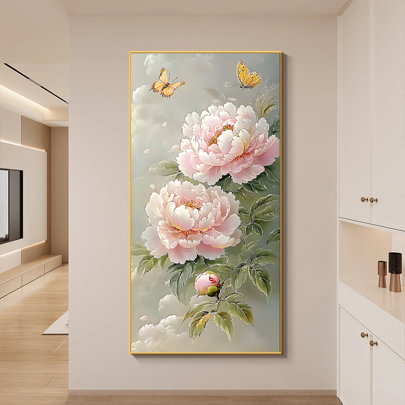 牡丹花入户玄关装饰画开富贵走廊过道墙壁挂画现代简约轻奢高级感图片