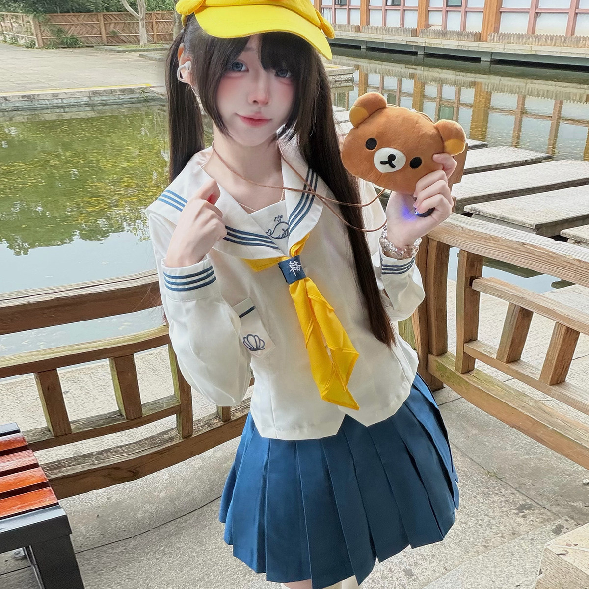 【鲸落辞海】原创水手服女jk制服套装收腰海军领学院风白领蓝三本