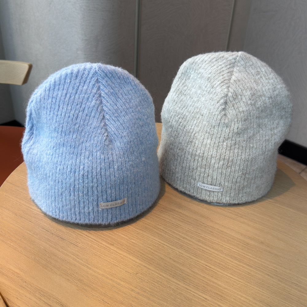 韩系博主同款纯色针织毛线帽子男女秋冬季护耳百搭显脸小包头冷帽