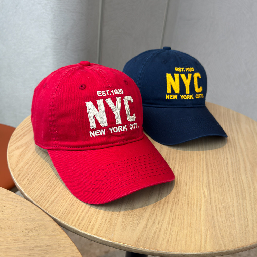 美式复古NYC字母刺绣软顶棒球帽男女四季遮阳大红色显脸小鸭舌帽