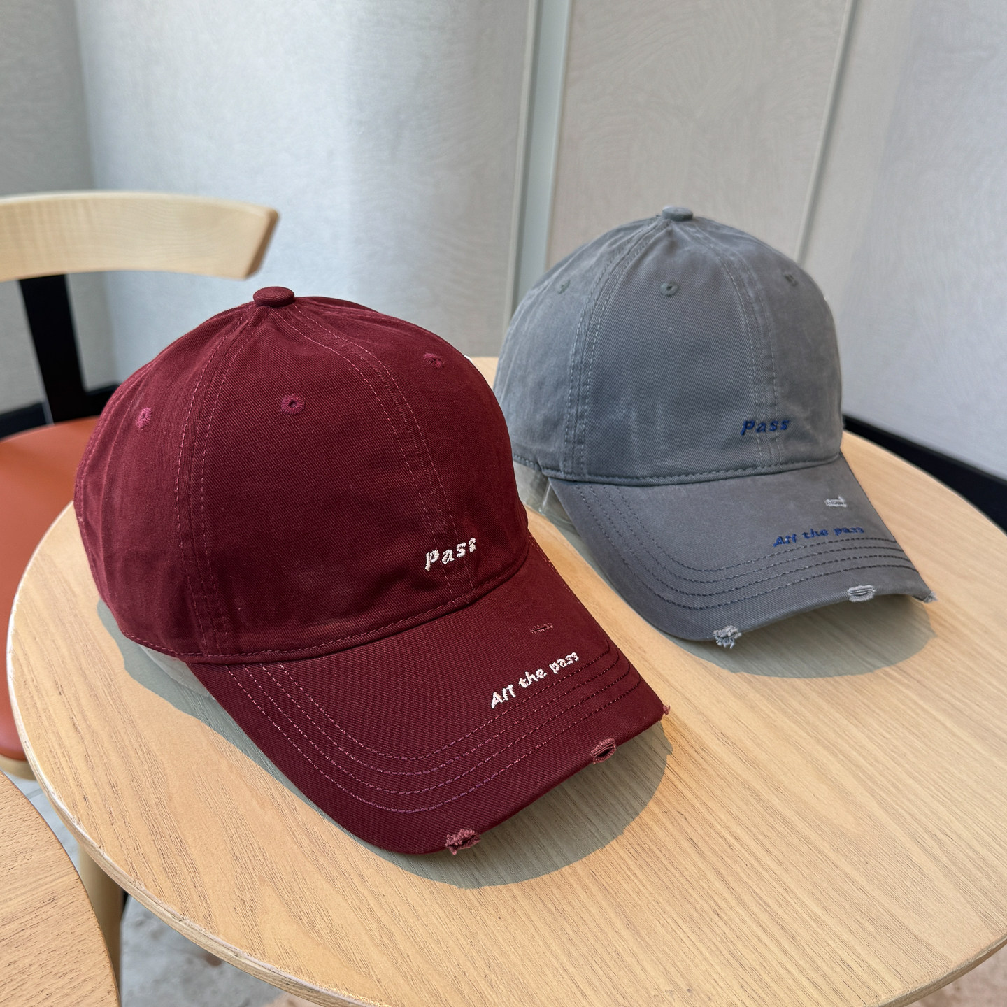 韩版简约小字母刺绣磨边棒球帽女