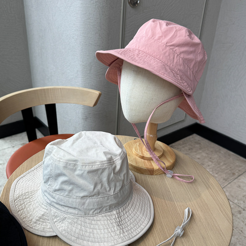 粉色渔夫帽子女春夏速干旅游防晒带绳遮阳帽户外登山钓鱼太阳帽男