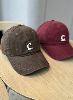 秋季新款韩版ins刺绣C字母鸭舌帽子女高品质纯棉遮阳棒球帽男潮