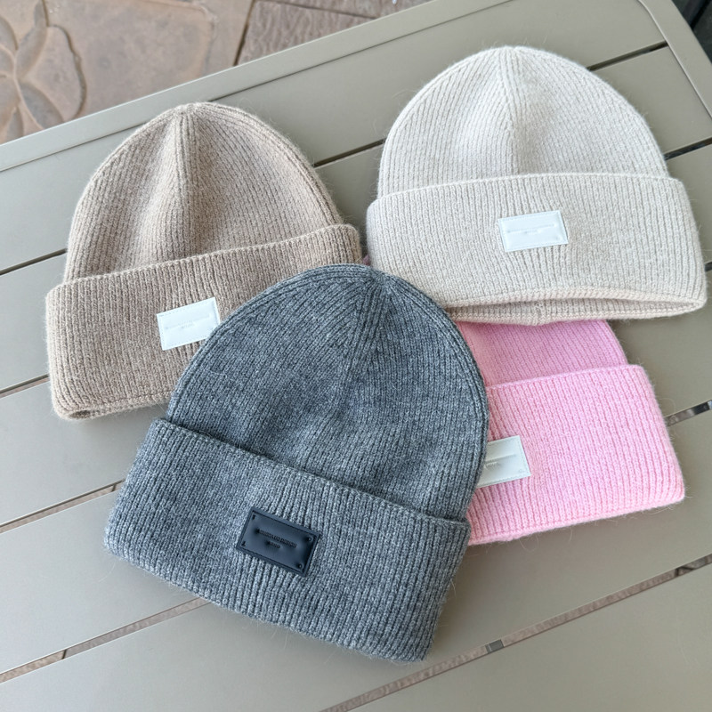 日系毛线帽女皮标羊毛针织帽男秋冬情侣大头围保暖百搭街头冷帽