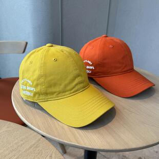 新款 复古帽檐刺绣深顶大头围暗橘色棒球帽男简约水洗鸭舌帽子 美式