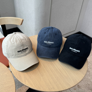 大头围做旧水洗棉字母刺绣棒球帽子女街头百搭宽檐显脸小鸭舌帽男