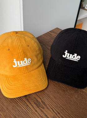 秋冬新款韩系jude刺绣摇粒绒保暖鸭舌帽女软顶大头围棒球帽子男
