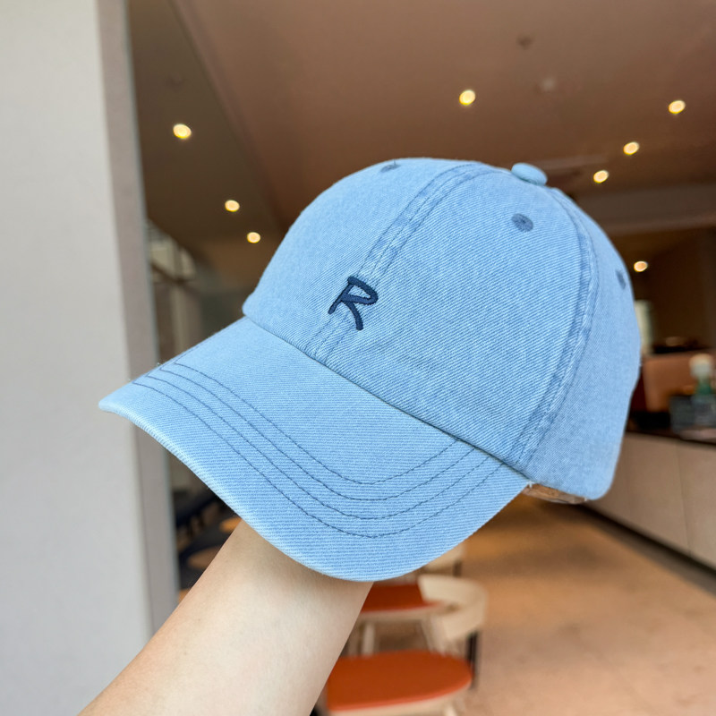 美式复古R字母刺绣牛仔棒球帽