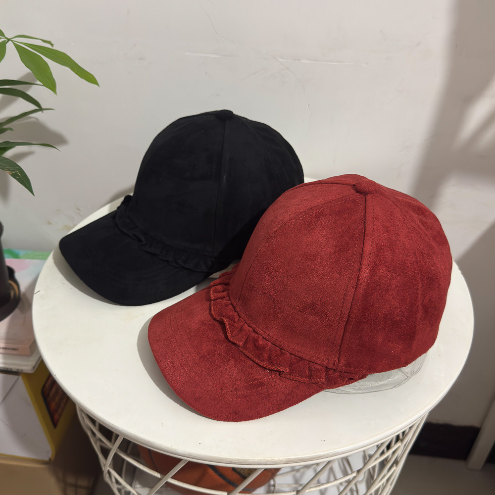 荷叶边麂皮绒棒球帽子女秋冬