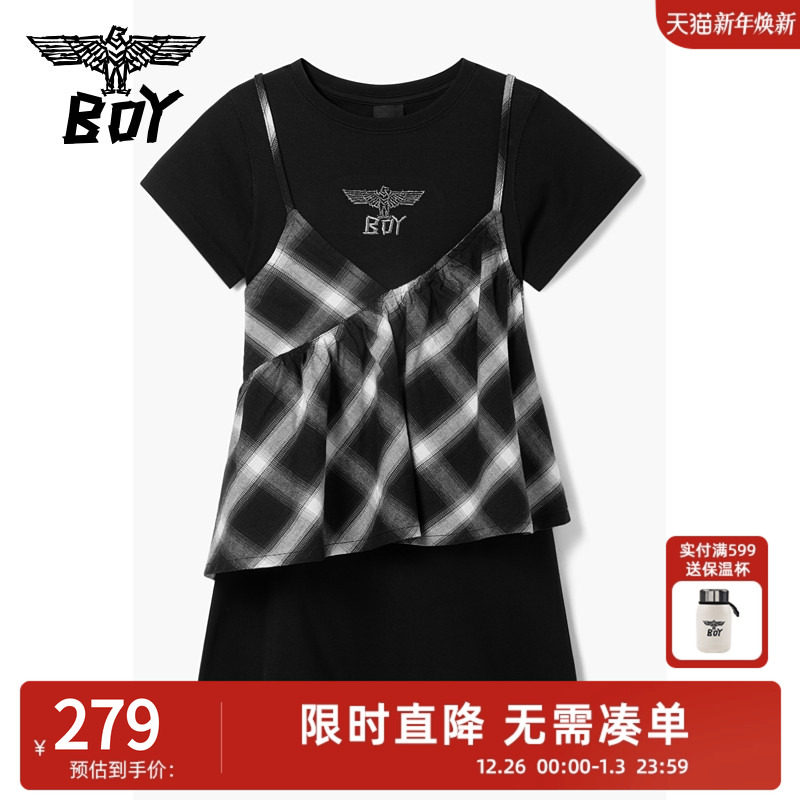 【SALE】BOY童装 夏潮酷时尚吊带针织两件套短袖连衣裙女童