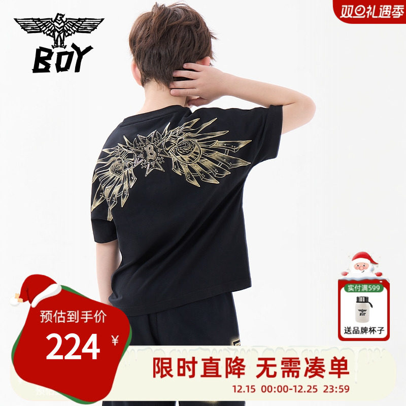 BOY童装 25夏新品儿童潮牌短袖经典鹰标帅气圆领T恤男女童中大