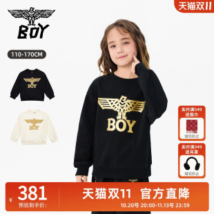 BOY童装 26秋新品男女童潮牌上衣老鹰绣花舒适针织圆领套头卫衣