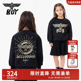 黑色圆领长袖 BOY童装 秋冬男女童潮牌卫衣街头痞帅朋克时尚