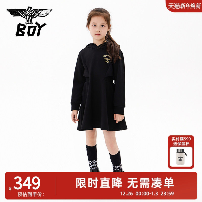 BOY童装 25秋新款儿童黑色连衣裙时尚潮流收腰裙子女童中大童