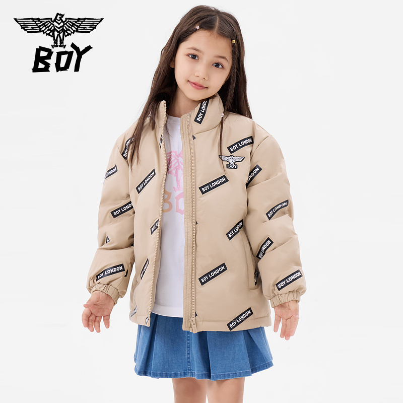 BOY童装 儿童秋冬外套字母满印蓬松舒适短款鸭绒羽绒服男童女童