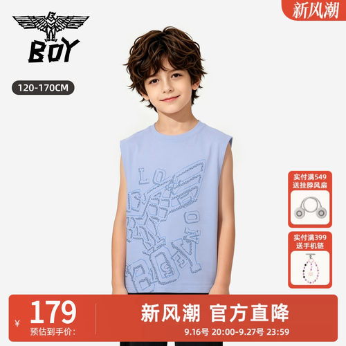 BOY童装 26夏季新品无袖T恤男女同款圆领印花背心宽松休闲上衣