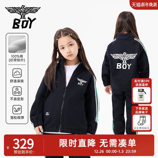 BOY童装 春秋运动拼接织带后背大logo翅膀针织男童女童潮流外套