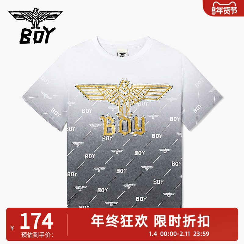 BOY童装 儿童夏季短袖白灰渐变金标潮流百搭圆领T恤男女童,童装/婴儿装/亲子装,T恤,淘宝优惠券,粉丝福利购,淘宝优惠卷