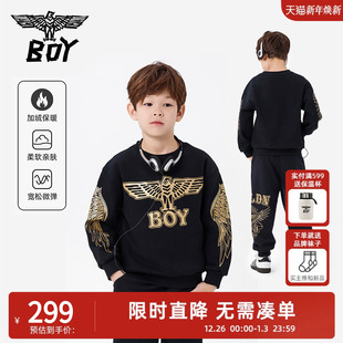 加绒 时尚 BOY童装 加厚卫衣 套头上衣儿童男孩女童 25秋冬新款