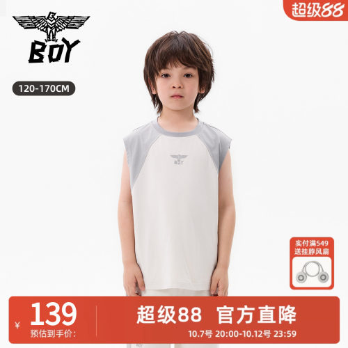 BOY童装 26春夏新品字母印花拼接无袖T恤男童圆领运动休闲背心