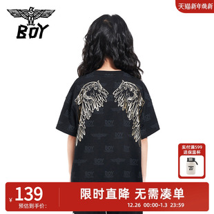夏满印短袖 BOY童装 黑白T恤老鹰翅膀烫金男女童中大童 SALE