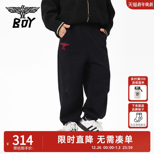 宽松休闲运动长裤 男女同款 黑色小金标刺绣束脚裤 BOY童装