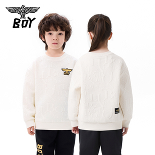潮流休闲套头衫 儿童白色卫衣立体纹时尚 男女童 25秋新款 BOY童装
