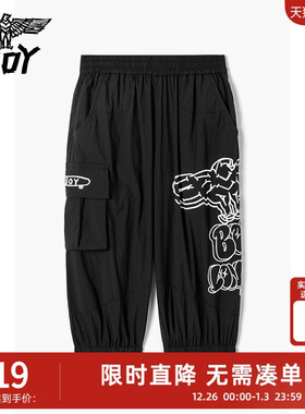 BOY童装 夏季男女童宽松时尚潮酷七分裤老鹰图案柔软K33481