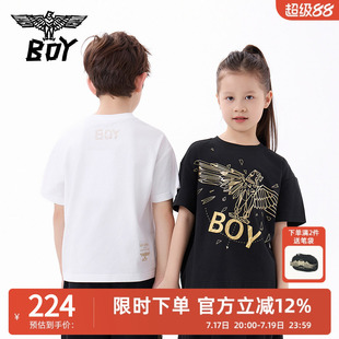 BOY童装2025夏季新品短袖T恤烫金水晶老鹰男女童短袖上衣男女童
