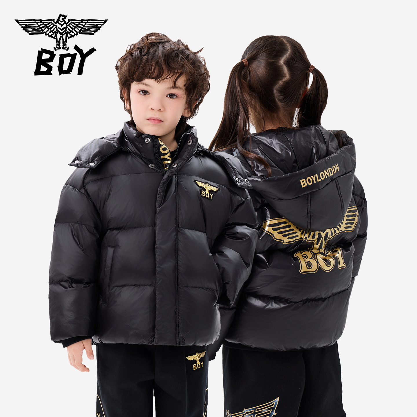 BOY童装 25冬新款短款羽绒服时尚潮流休闲连帽外套男女童中大童,童装/婴儿装/亲子装,羽绒服,淘宝优惠券,粉丝福利购,淘宝优惠卷