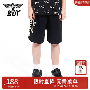 男女童宽松针织直筒五分裤 黑金经典 儿童春夏潮流百搭短裤 BOY童装