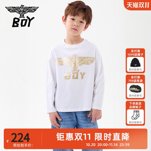 T恤 儿童潮牌上衣金色老鹰翅膀休闲百搭圆领长袖 BOY童装 25春秋季