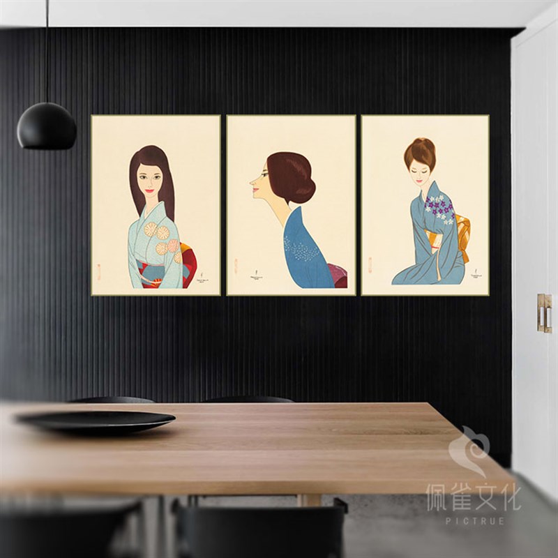 日式装饰挂画仕女图高沢圭一简约客厅酒店玄关背景墙有框油画布图片